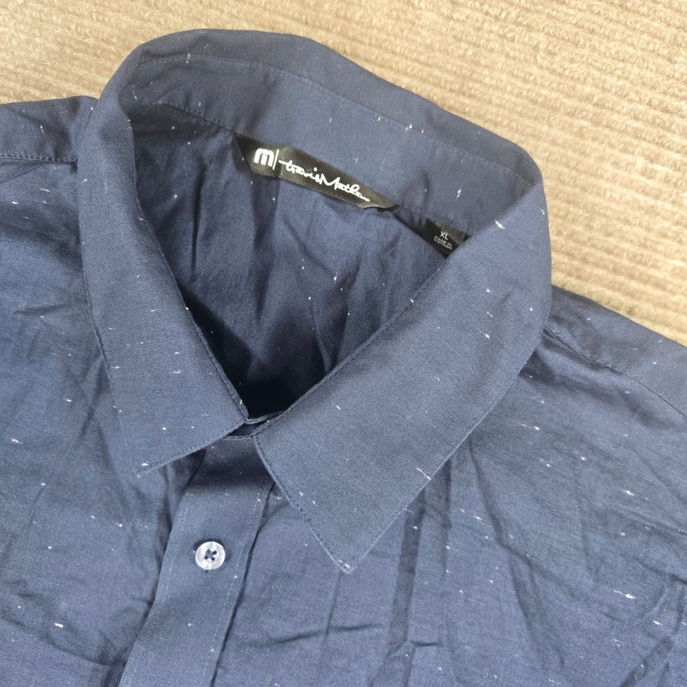 TravisMathew Mens XL Blue Flecked Short Sleeve Button Down Shirt